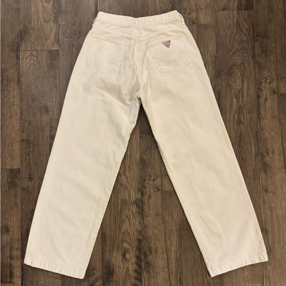 Vintage Guess High Rise White Jeans Womens 28 Straight Leg 90s Denim Triangle